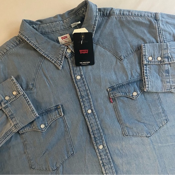 Levis Denim Western Shirt Men 3XL Pearl Snap Button Up Cowboy Rodeo Country - Picture 1 of 12